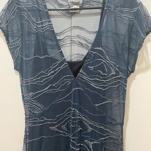 Ghost brand dress, size medium (slip included), bluish grayish/lace pattern.